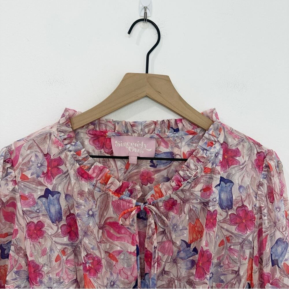 Sincerely Ours Freya Mini Dress Pink Floral Ruffle Smocked Size XS - Picture 4 of 8